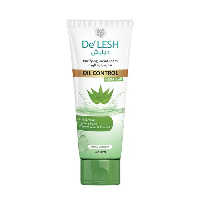 De'Lesh oil control facial foam tube on a white background