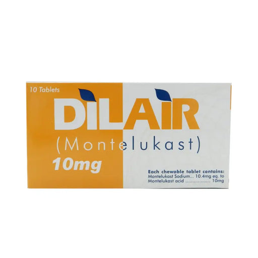 Box of Dilair Montelukast 10mg tablets on a white background