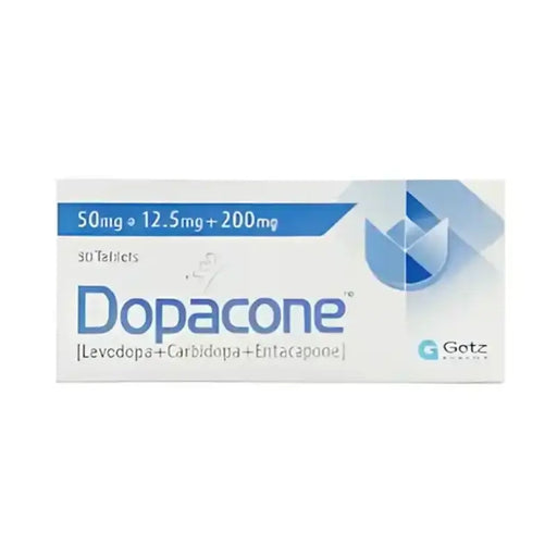 Box of Dopacone medication with dosage information on a white background