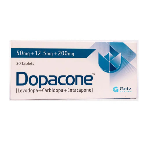 Dopacone medication box with Getz Pharma logo on a white background