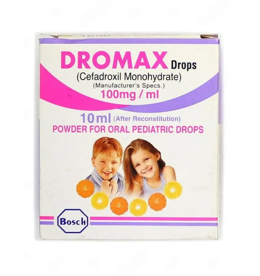 Box of Dromax Drops with children's faces on a white background