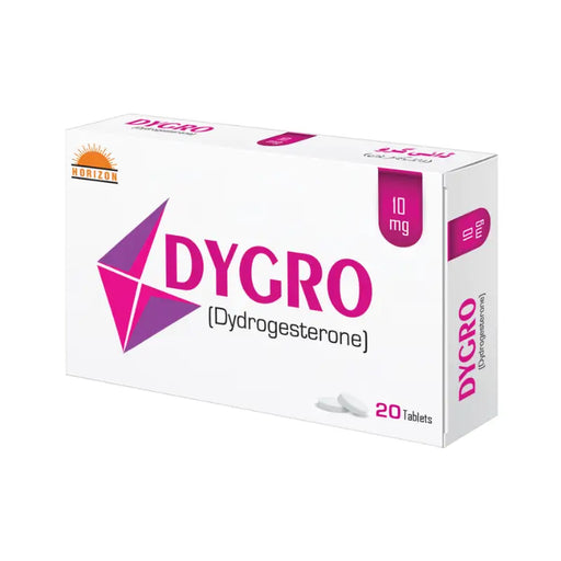 Box of Dycro tablets with pink and purple design on a white background