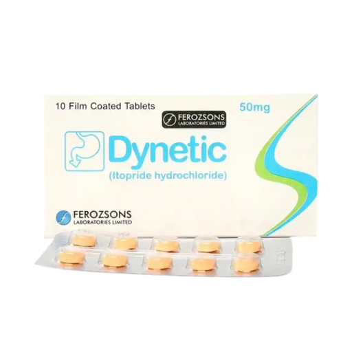 Packaging of Dynetic 50mg tablets with Ferozsons Laboratories Limited branding.