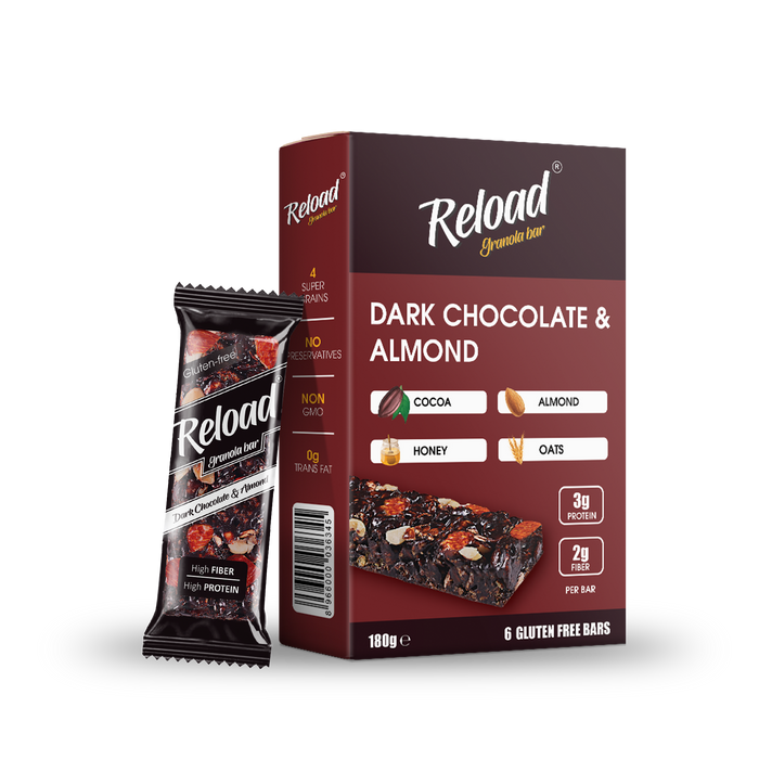 RELOAD DARK CHOCOLATE & ALMOND GRANULA BAR 1X6'S