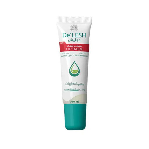 De'LESH Lipbalm Tube (Original) 10ml with white and green color scheme and branding information.
