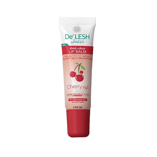 De'LESH Cherry Lipbalm Tube, 10ml, with red and white packaging featuring cherry images