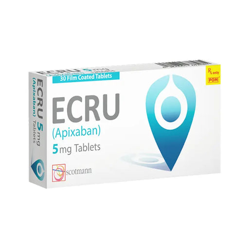 Box of ECRU (Apixaban) 5 mg Tablets on a white background