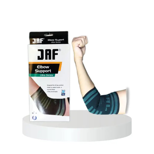 JAF elbow support with packaging on a white background