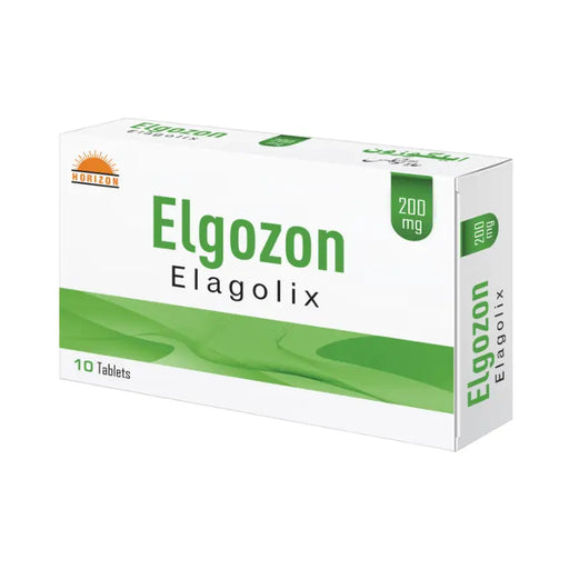 Box of Elgozon Elagolix tablets on a white background