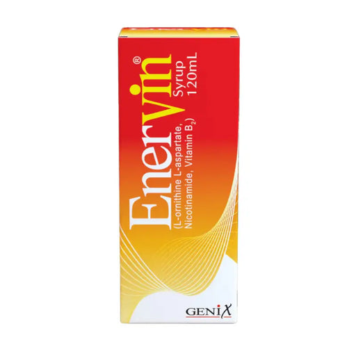 EnerVin syrup packaging with red and yellow design on a white background