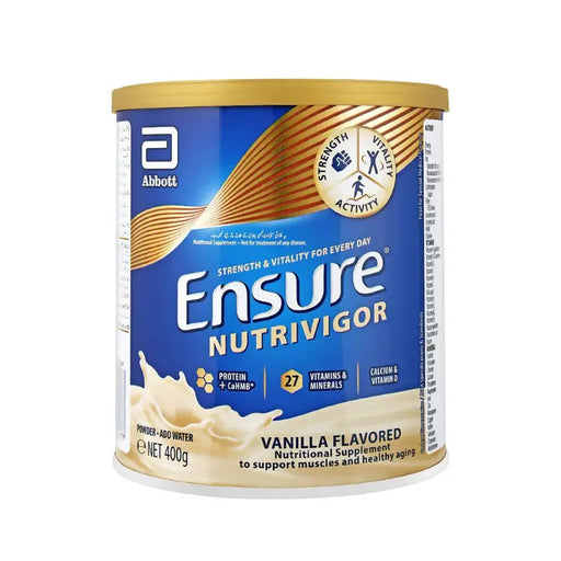 Ensure Nutrivigor nutritional supplement can with blue and gold label on a white background