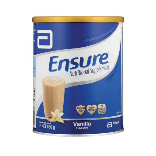 Ensure nutritional supplement can with vanilla flavor on a white background