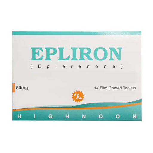 Box of Epliron (Eplerenone) tablets with dosage information on a white background