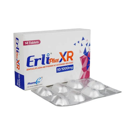 Erlti Plus XR packaging with tablets on a white background