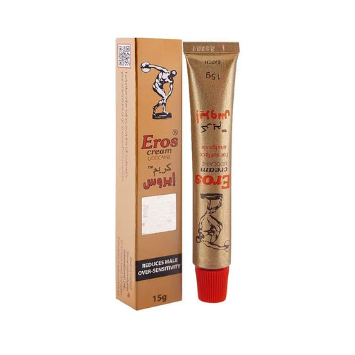 Eros cream tube and packaging on a white background
