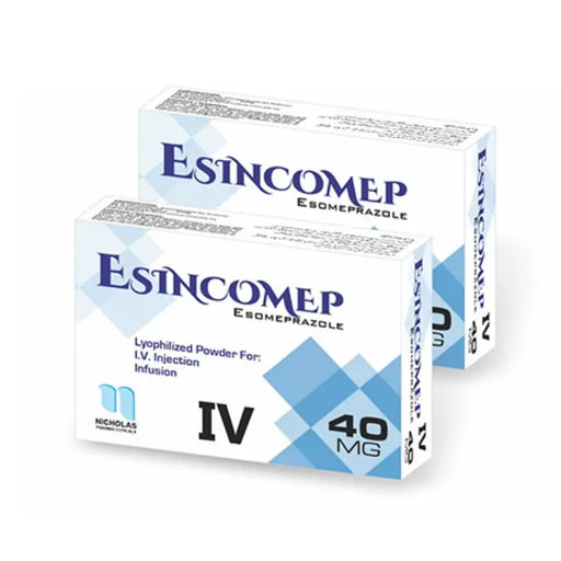 Box of Estincomep Esomeprazole with blue and white design