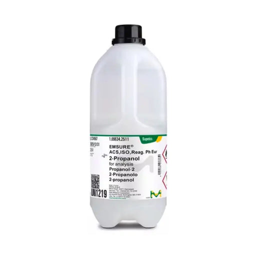 Bottle of EMSURE 2-propanol on a white background