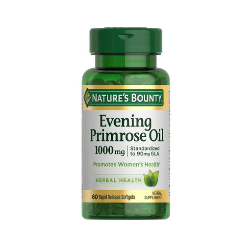 Nature's Bounty Evening Primrose Oil supplement bottle on a white background