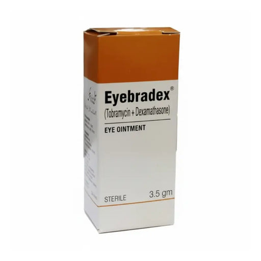Eyebradex eye ointment box on a white background