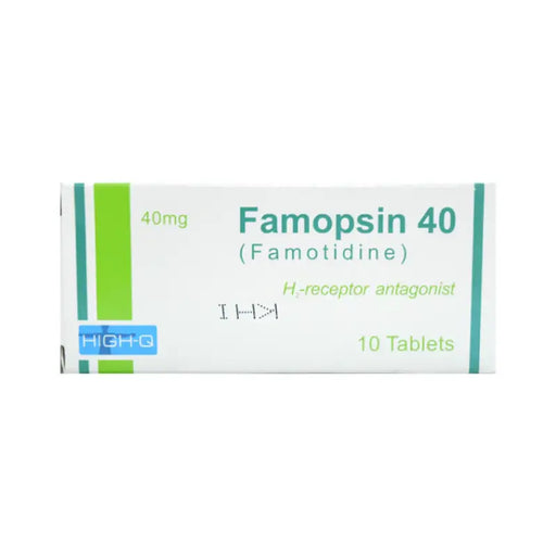 Famopsin 40 medication box with green and white design on a white background