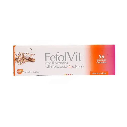 FefolVit iron and vitamins packaging with folic acid on a white background