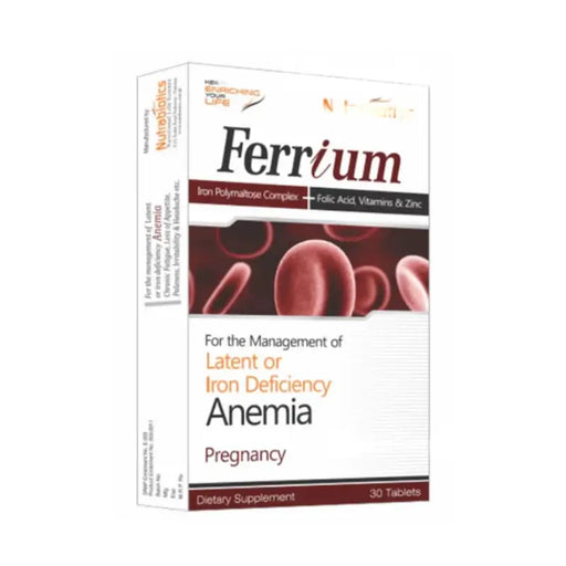 Ferrium dietary supplement box for managing anemia on a white background