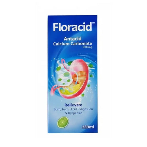 Floracid Antacid Calcium Carbonate packaging on a white background