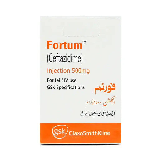 Fortum Cettazidime injection packaging with GSK branding on a white background