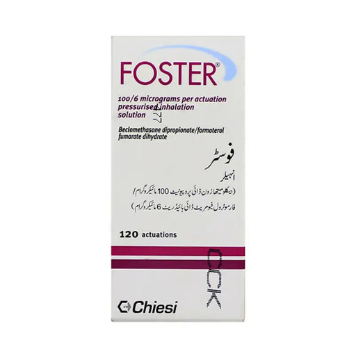 Foster inhalation solution packaging with Chiesi logo on a white background