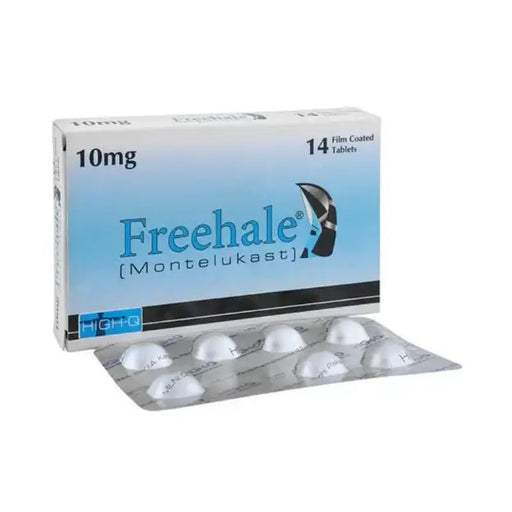 Box of Freehale Montelukast tablets with blister pack on a white background