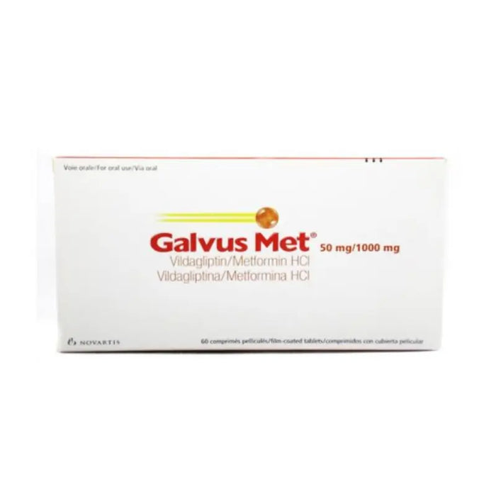 Box of Galvus Met medication on a white background