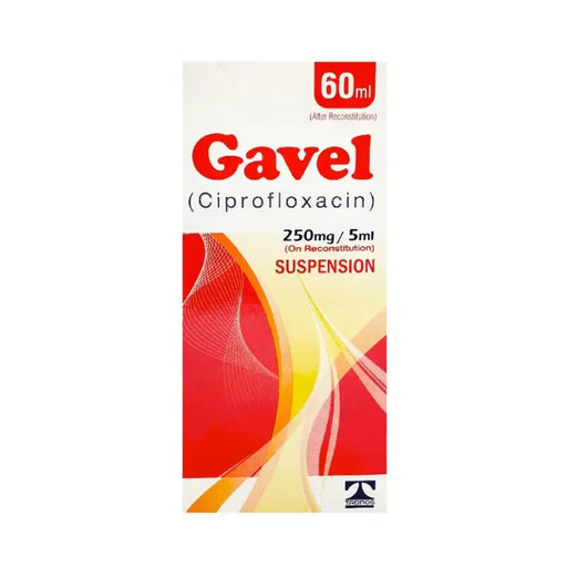 Gavel Ciprofloxacin suspension packaging on a white background