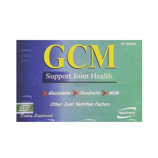 GCM joint health supplement packaging with blue and green design