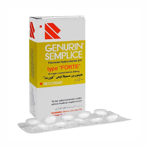 Box of Genurin Sempleice with white tablets on a white background