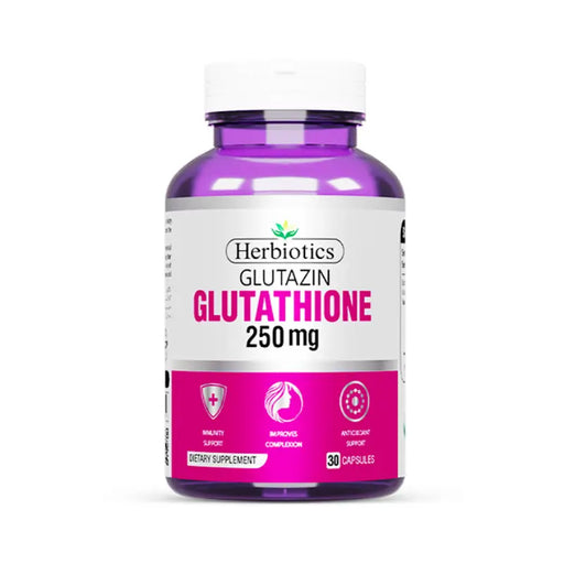 Herbiotics Glutazin Glutathione 250 mg supplement bottle on a white background