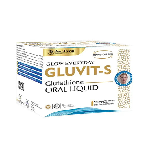Box of Asra Derm Gluvit-S Glutathione Oral Liquid on a white background