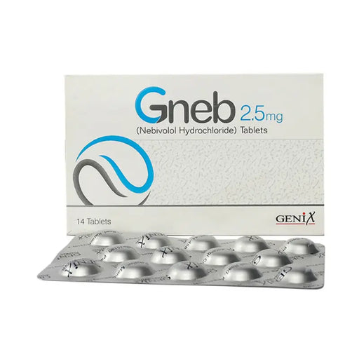 Box of Gneb 2.5mg tablets with blister pack on a white background