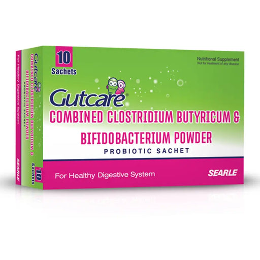 Gutcare probiotic powder packaging on a white background