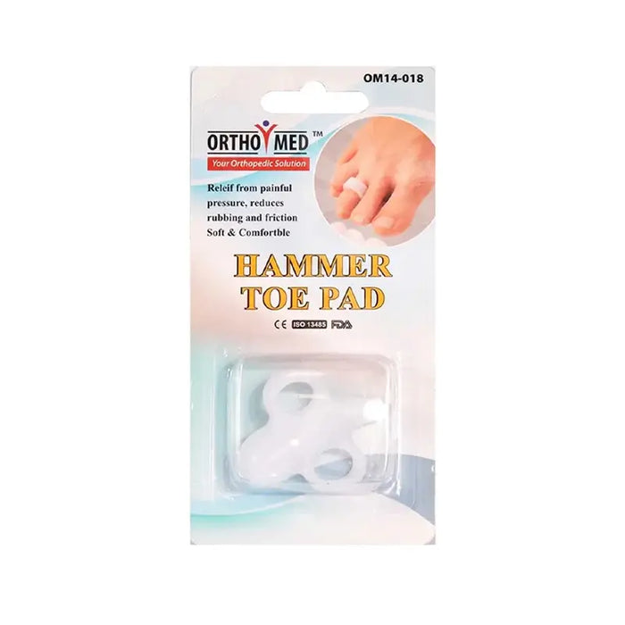 Orthomed hammer toe pad packaging with Ortho Med branding on a white background