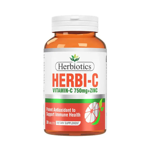 Herbiotics Herbi-C Vitamin C supplement bottle on a white background