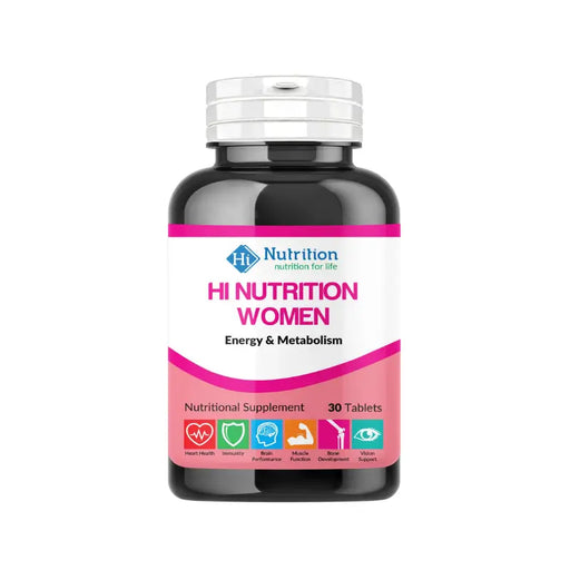 HI Nutrition Women's energy and metabolism supplement bottle on a white background