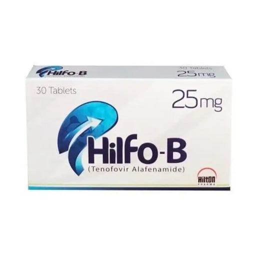 Box of Hilfo-B tablets with 25mg dosage on a white background