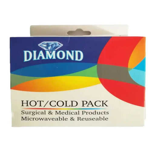 Diamond hot/cold pack packaging with colorful design on a white background