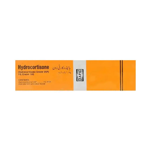 Orange packaging of Hydrocortisone cream with text on a white background