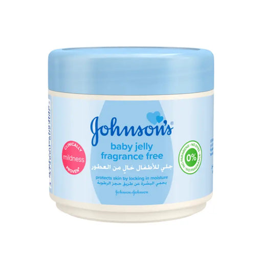 Johnson's baby jelly fragrance free jar on a white background