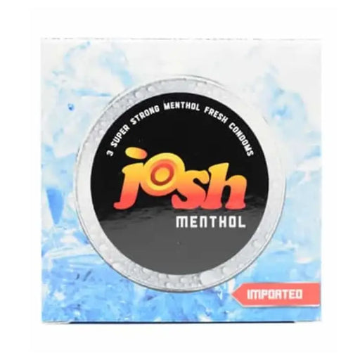 Pack of Josh Menthol condoms with colorful design on a white background