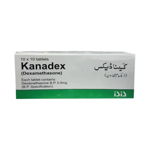 Kanadex medication box with green and white design on a white background