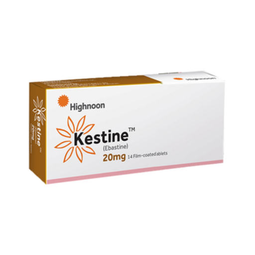 Box of Kestine tablets with Highnoon branding on a white background