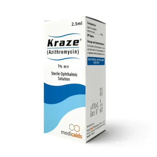 Kraze Azithromycin sterile ophthalmic solution packaging on a white background