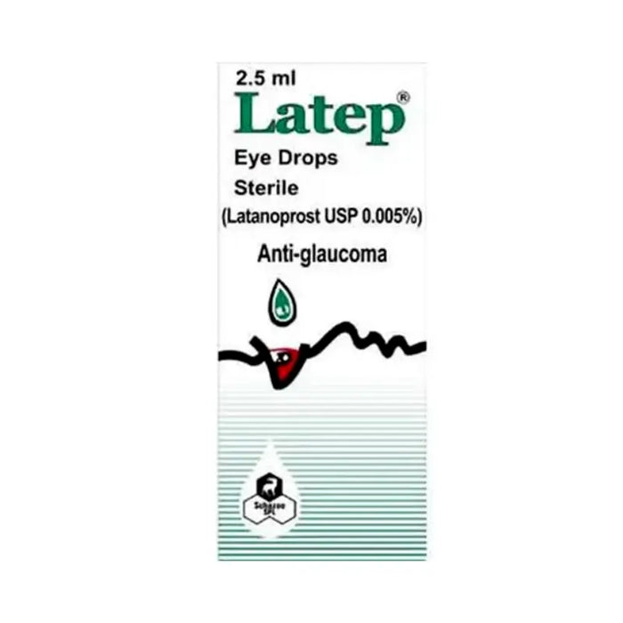 Box of Latep eye drops for anti-glaucoma on a white background